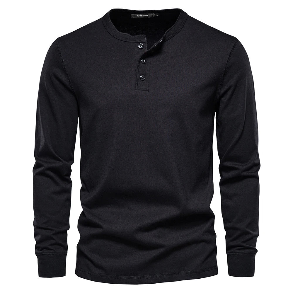 BENJAMIN | Men’s Timeless Long Sleeve Henley Shirt With Three-Button Front