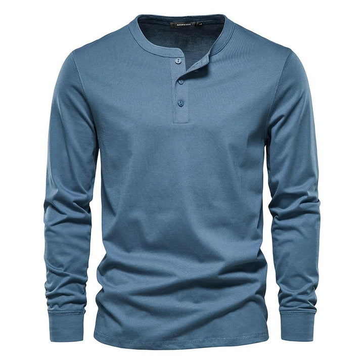BENJAMIN | Men’s Timeless Long Sleeve Henley Shirt With Three-Button Front
