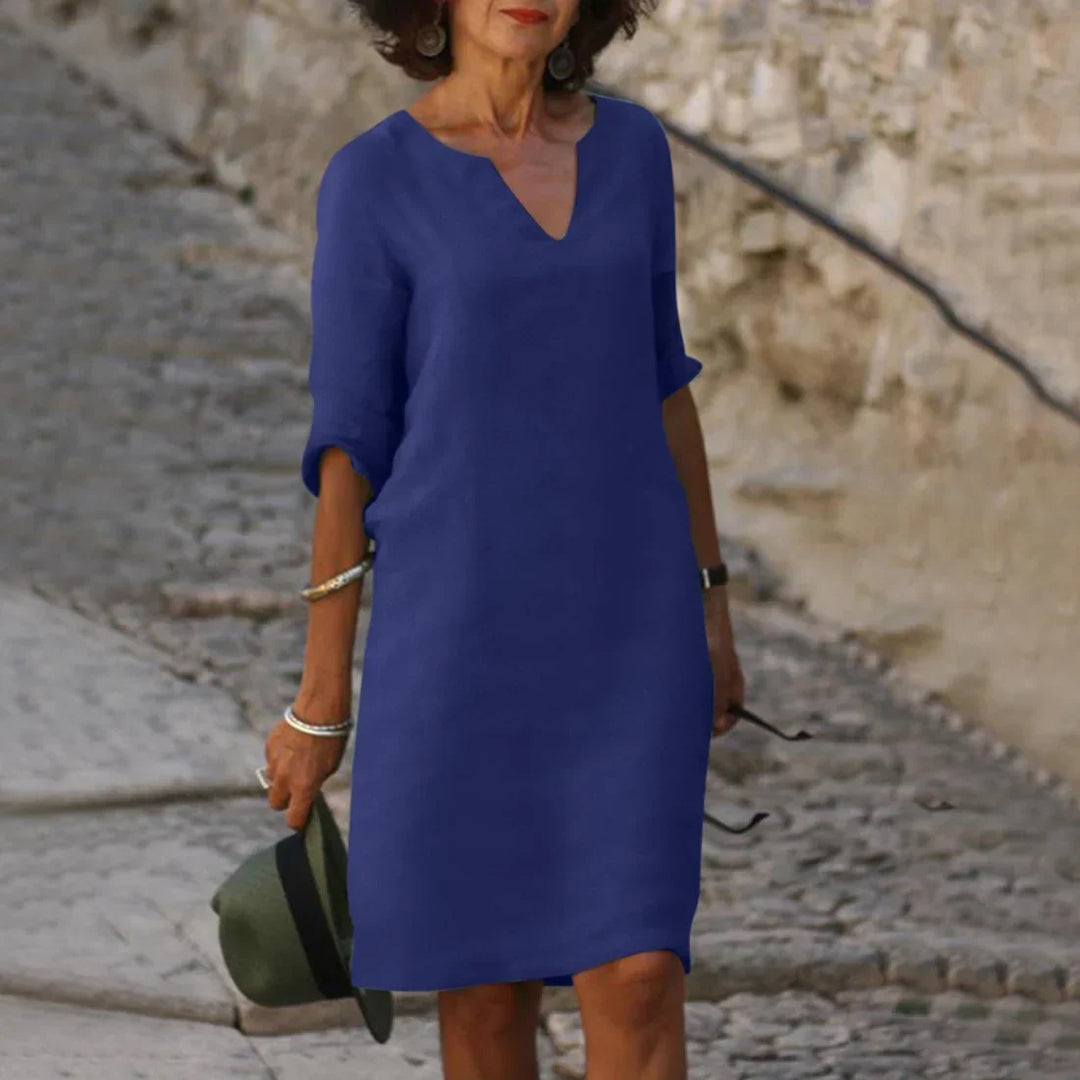 Clara | Women’s V-Neck Mini Dress with 3/4 Sleeves