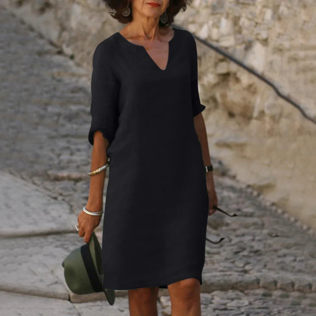 Clara | Women’s V-Neck Mini Dress with 3/4 Sleeves