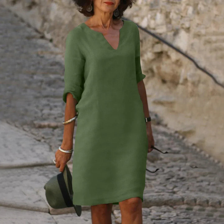 Clara | Women’s V-Neck Mini Dress with 3/4 Sleeves