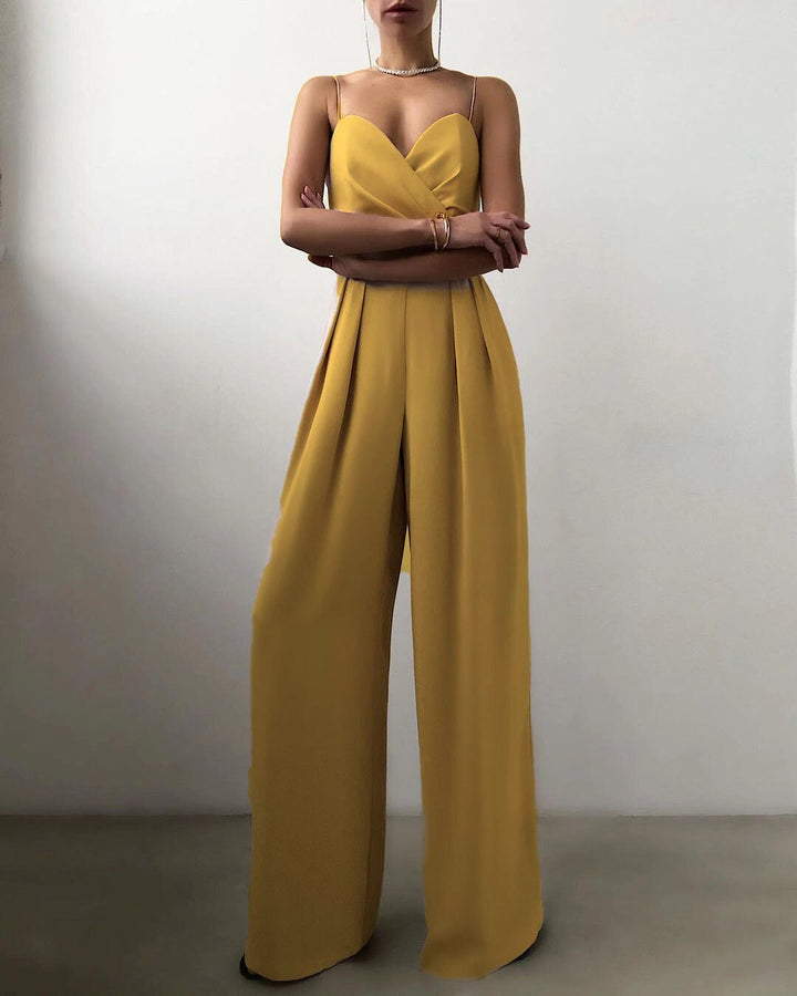 Maya | Women’s Spaghetti Strap Wide-Leg Jumpsuit With Wrapped Bodice Design