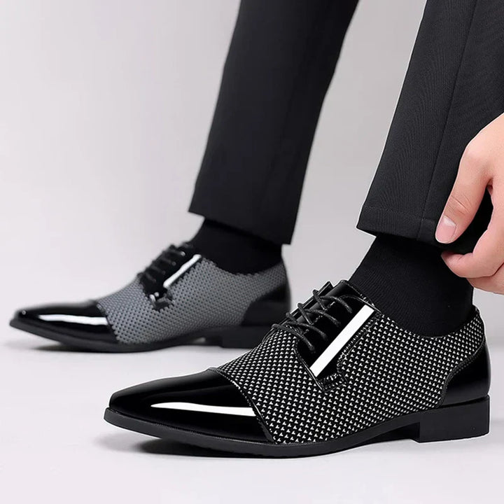 Ethan | Patterned High-Shine Cap-Toe Men’s Lace-Up Shoes