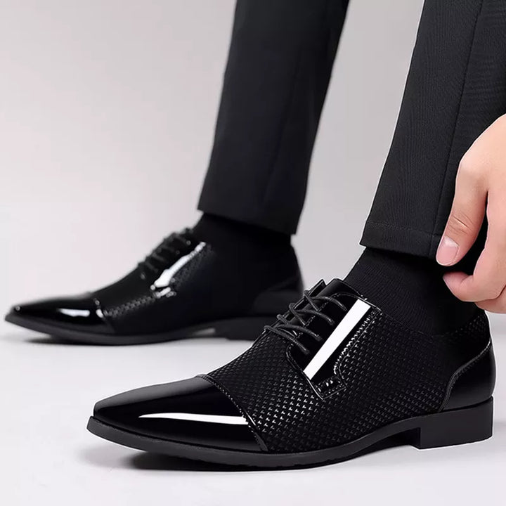 Ethan | Patterned High-Shine Cap-Toe Men’s Lace-Up Shoes