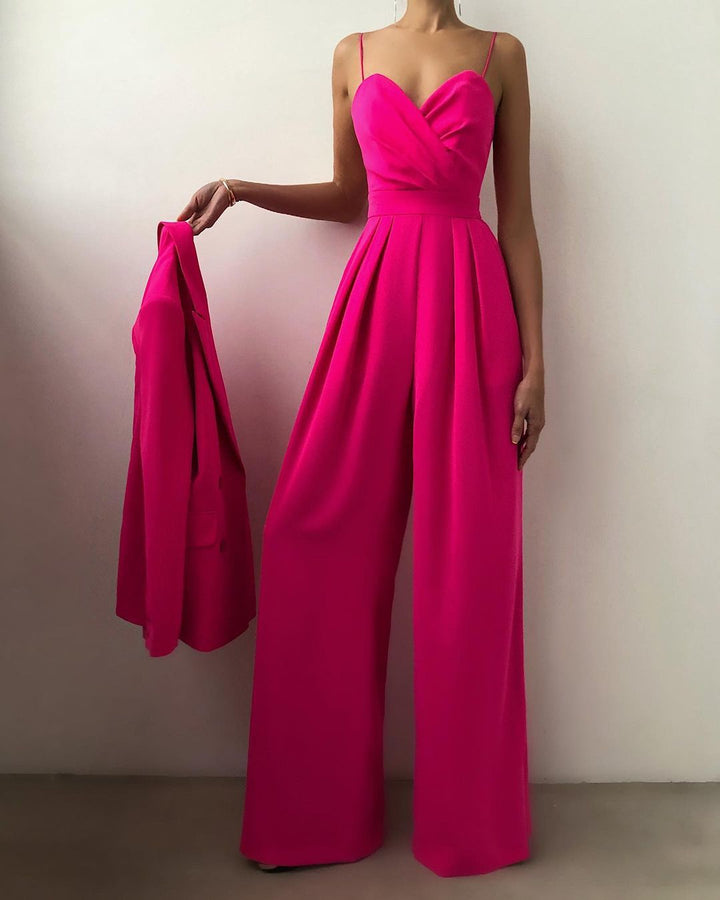 Maya | Women’s Spaghetti Strap Wide-Leg Jumpsuit With Wrapped Bodice Design