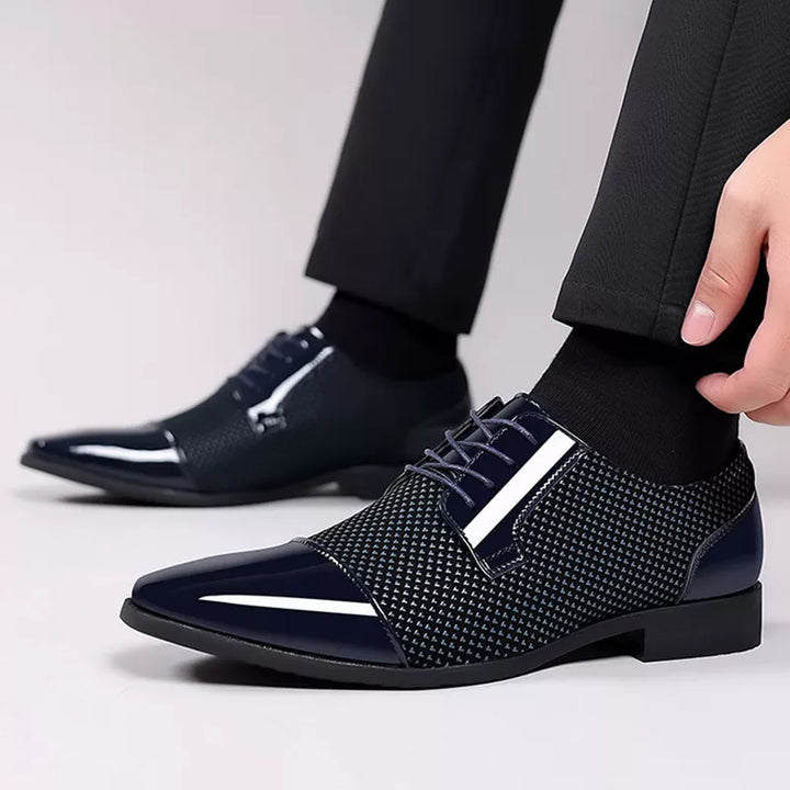 Ethan | Patterned High-Shine Cap-Toe Men’s Lace-Up Shoes