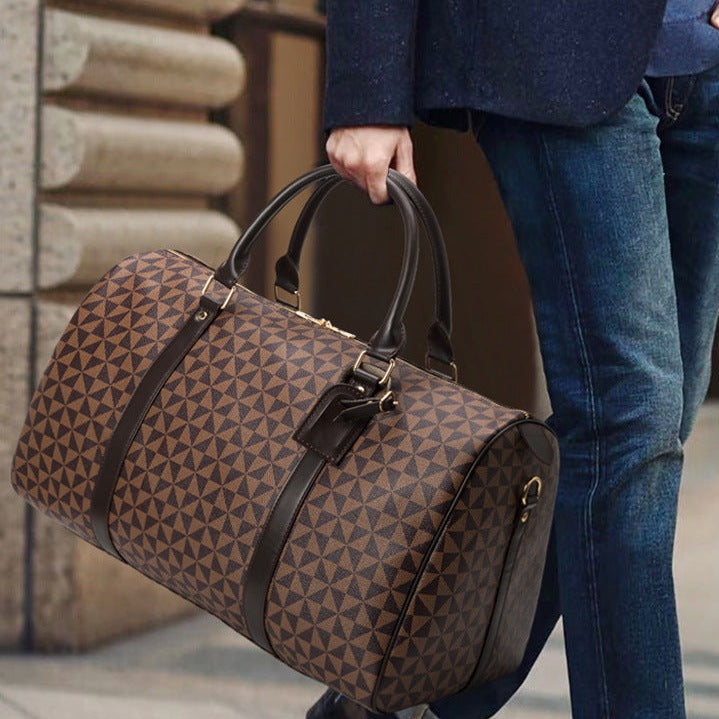 Ryan | Geometric Print Leather Travel Duffle Bag For Men