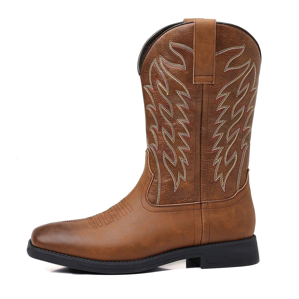 JACKSON | Men’s Classic Western Mid-Calf Boots With Embroidered Detail And Square Toe