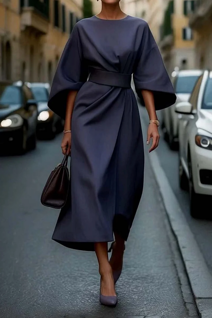 Sophia | Elegant Lantern-Sleeve Dress With Waist Belt