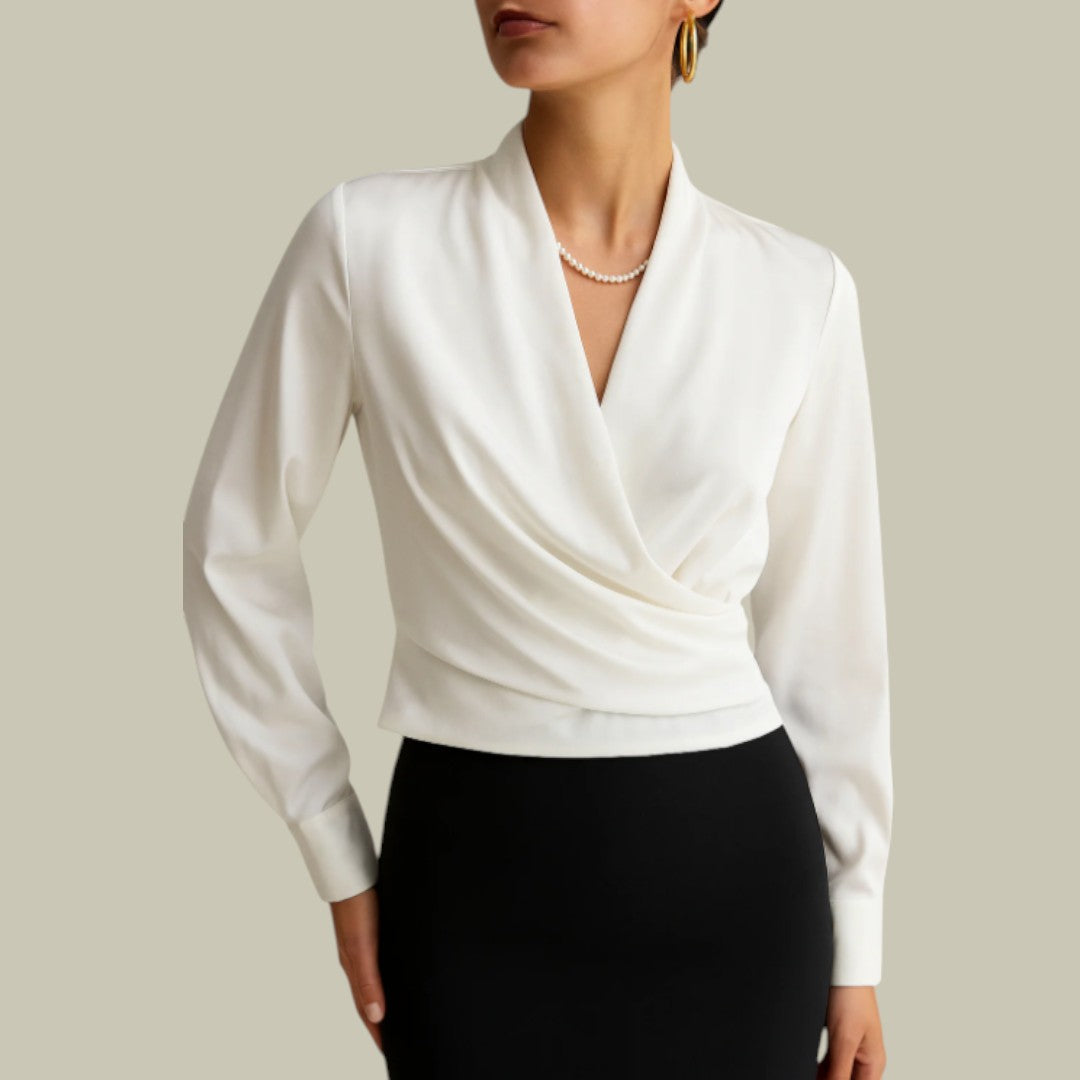 Elara | Silky V-Neck Evening Blouse With Fluid Drape For Women