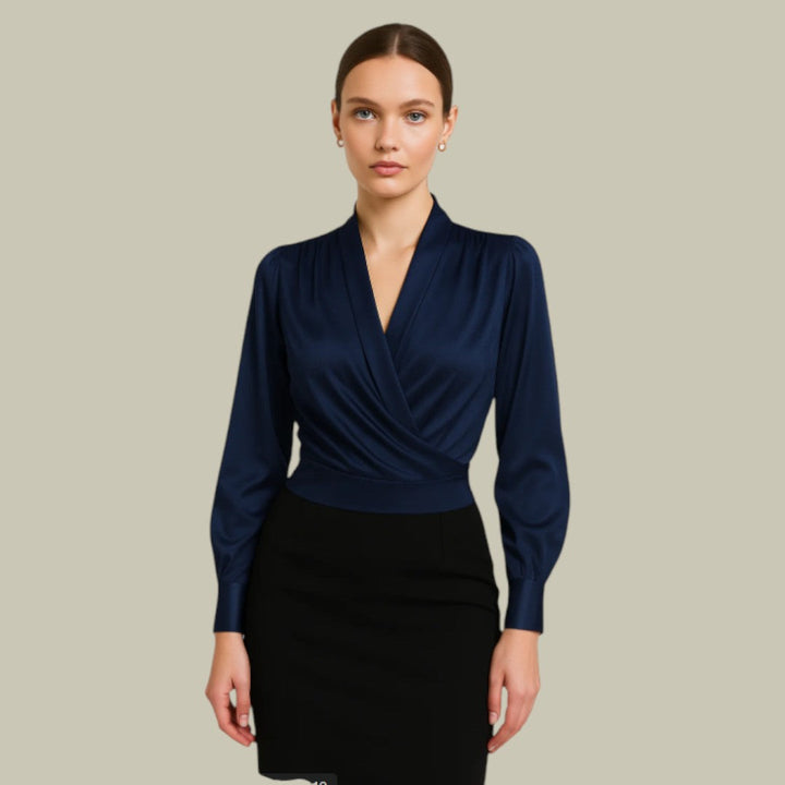 Elara | Silky V-Neck Evening Blouse With Fluid Drape For Women