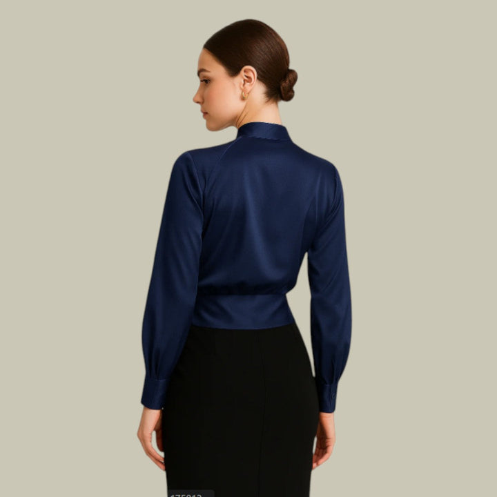 Elara | Silky V-Neck Evening Blouse With Fluid Drape For Women