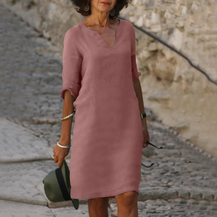 Clara | Women’s V-Neck Mini Dress with 3/4 Sleeves
