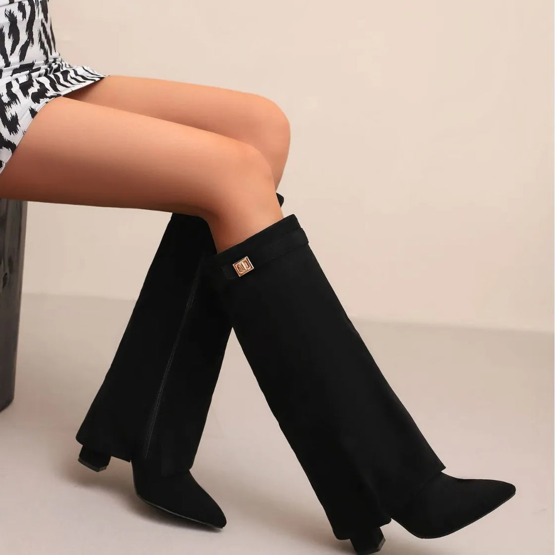 Arden | Statement Over-The-Knee Leather Boots With Sculpted Buckle Detail For Women