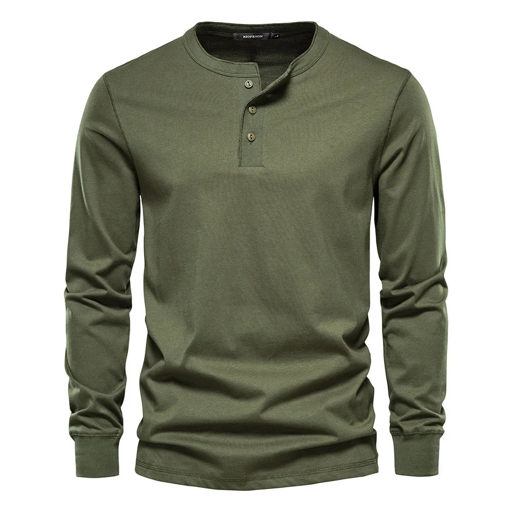 BENJAMIN | Men’s Timeless Long Sleeve Henley Shirt With Three-Button Front