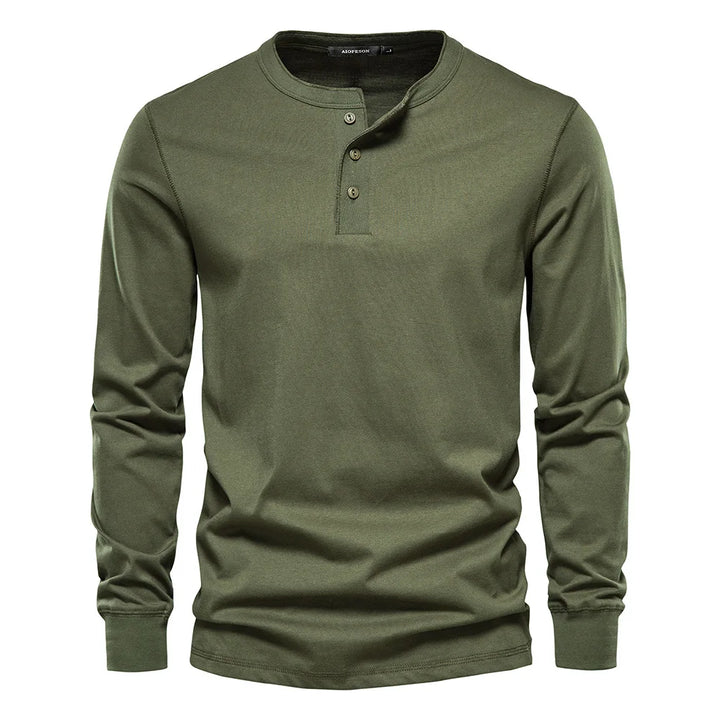 BENJAMIN | Men’s Timeless Long Sleeve Henley Shirt With Three-Button Front