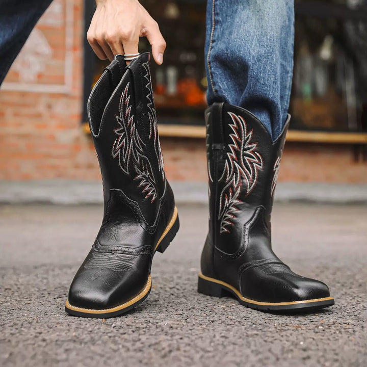 JACKSON | Men’s Classic Western Mid-Calf Boots With Embroidered Detail And Square Toe