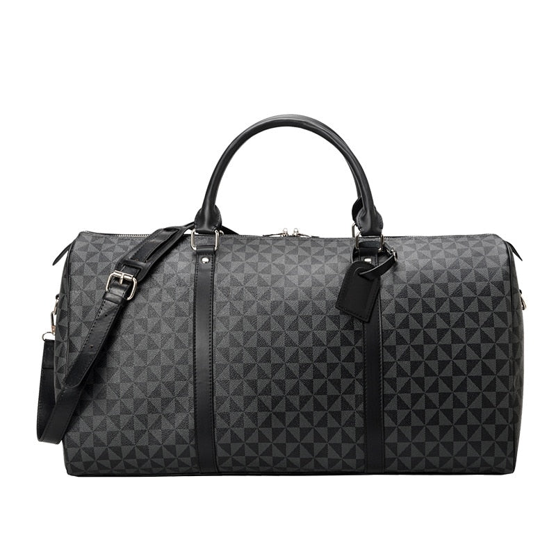 Ryan | Geometric Print Leather Travel Duffle Bag For Men