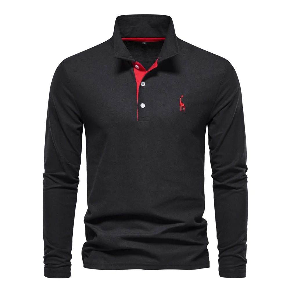 Adam | Men’s Long-Sleeve Knit Polo Top With Buttoned Front And Structured Collar