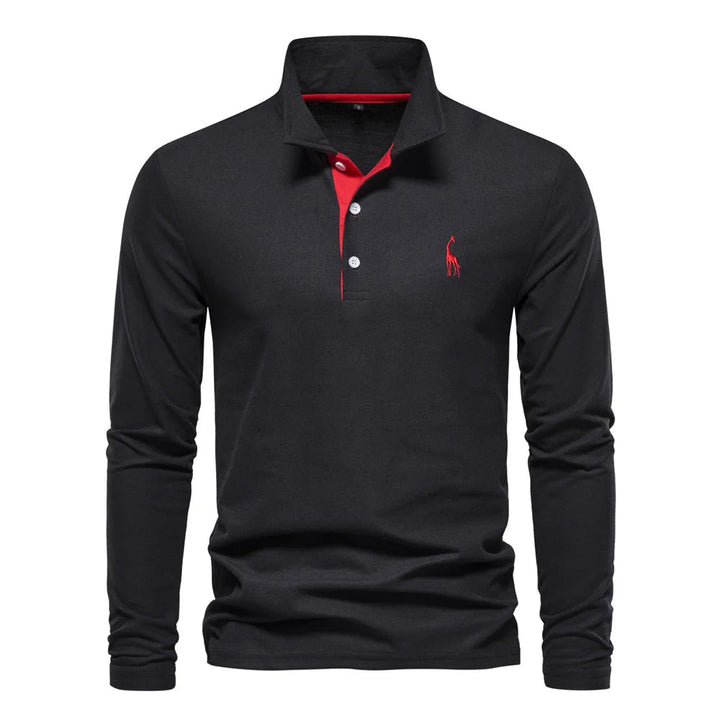 Adam | Men’s Long-Sleeve Knit Polo Top With Buttoned Front And Structured Collar