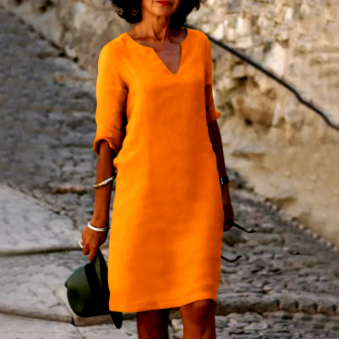 Clara | Women’s V-Neck Mini Dress with 3/4 Sleeves