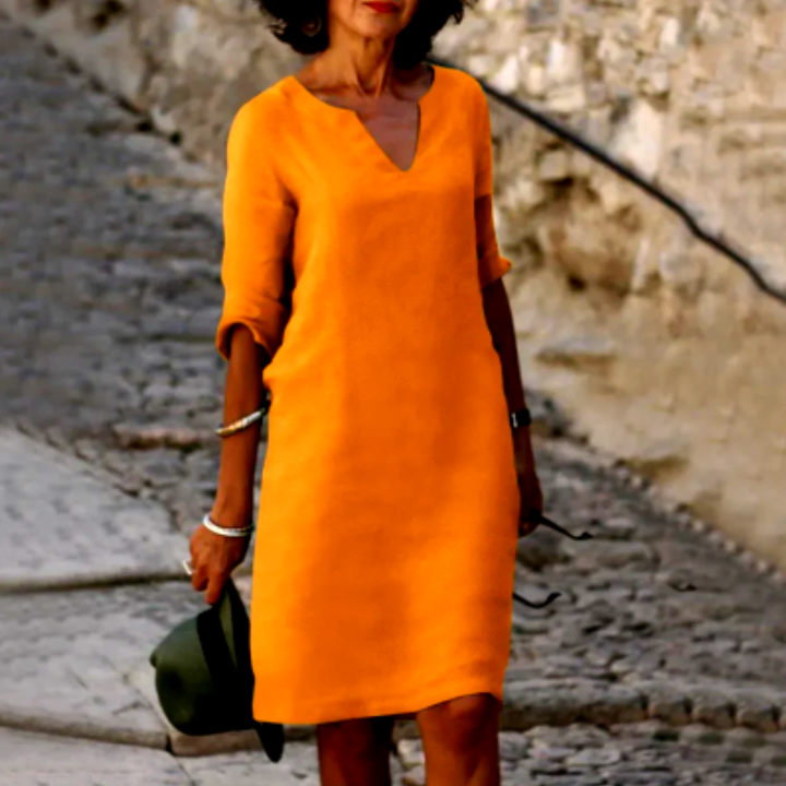 Clara | Women’s V-Neck Mini Dress with 3/4 Sleeves