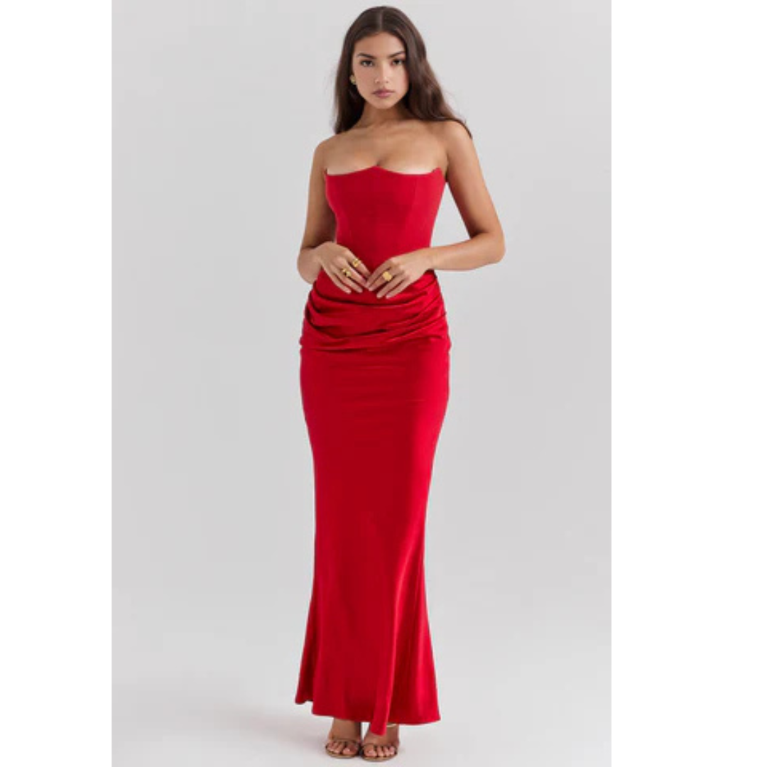 Elara | Sculpted Strapless Corset Maxi Dress With Sleek Silhouette