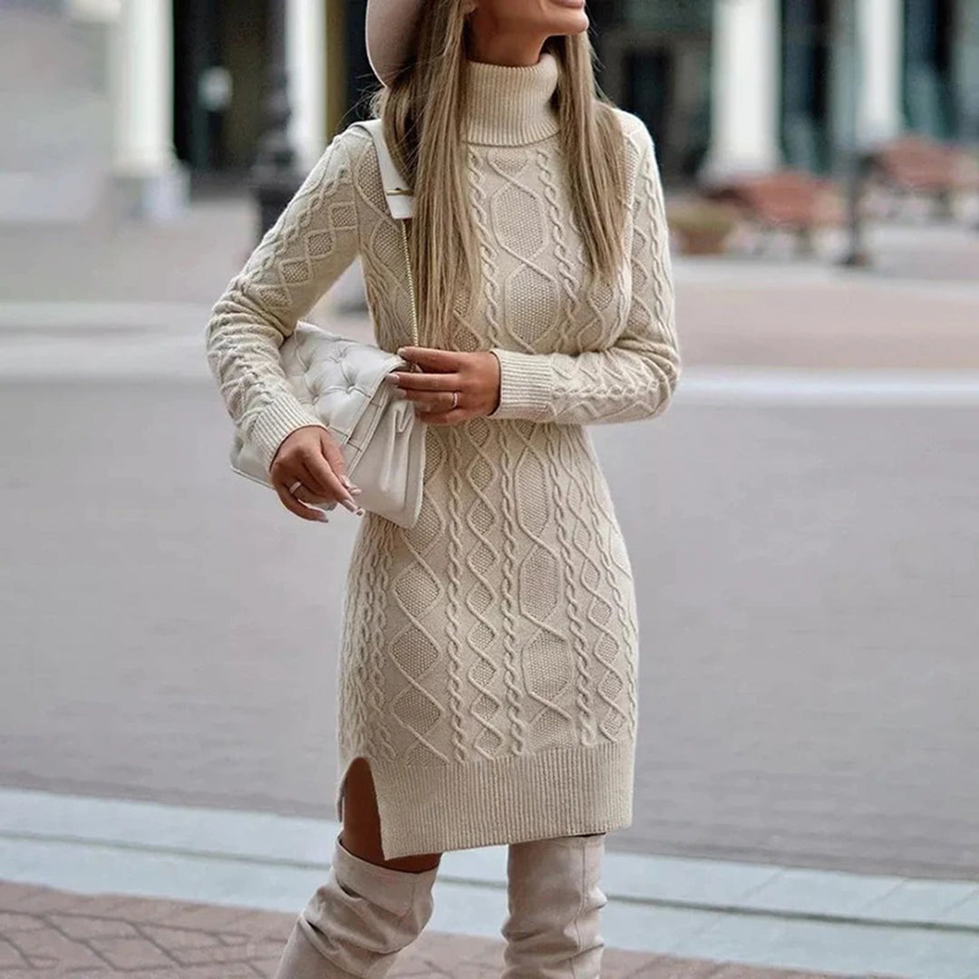 Elena | Cozy High-Neck Knit Maxi Dress For Cold-Season Style