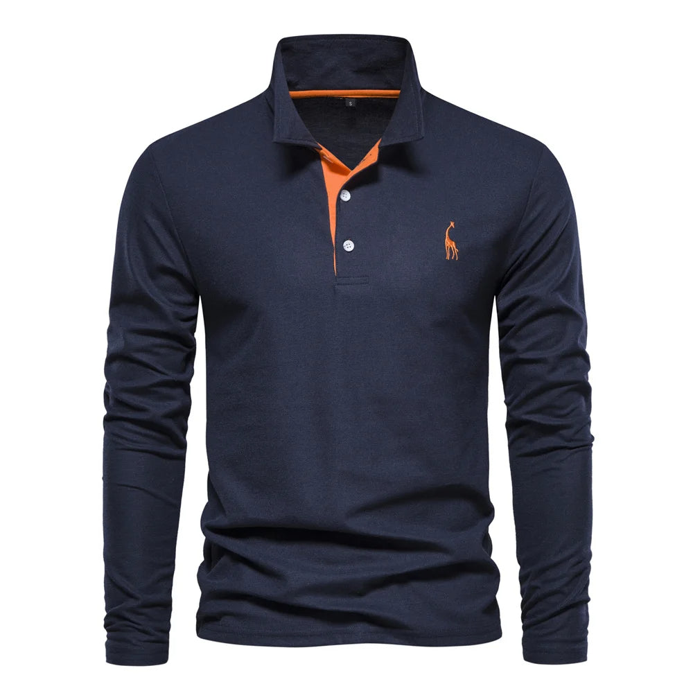 Adam | Men’s Long-Sleeve Knit Polo Top With Buttoned Front And Structured Collar