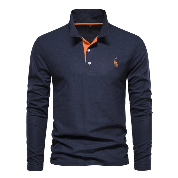Adam | Men’s Long-Sleeve Knit Polo Top With Buttoned Front And Structured Collar