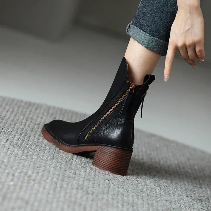 EVELYN | Women’s Chic Orthopedic Ankle Boots With Side Zip Closure And Stacked Heel