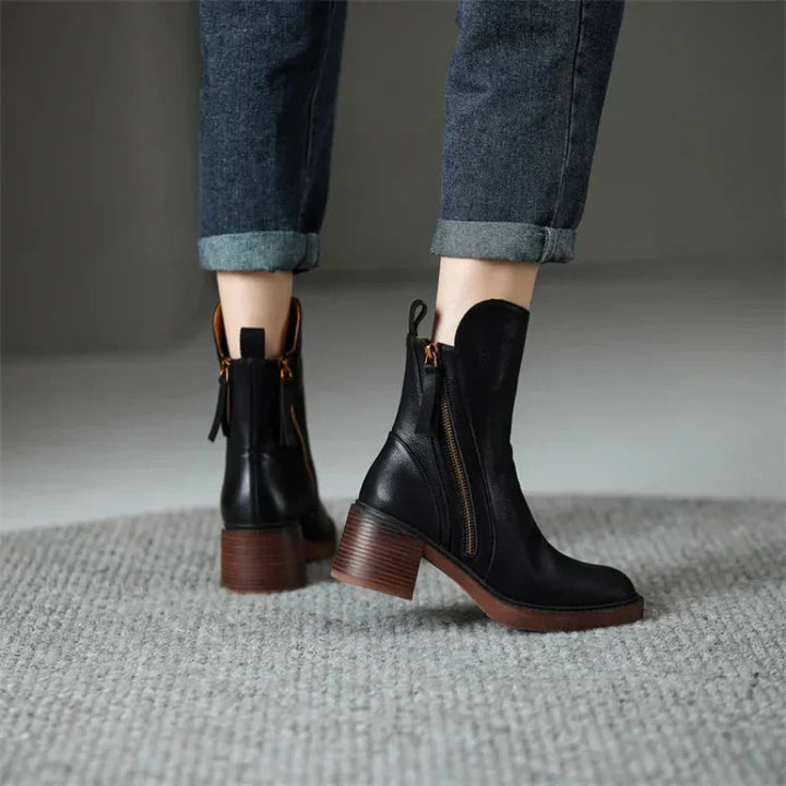 EVELYN | Women’s Chic Orthopedic Ankle Boots With Side Zip Closure And Stacked Heel