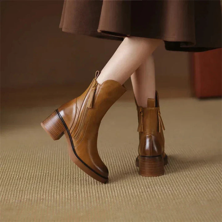 EVELYN | Women’s Chic Orthopedic Ankle Boots With Side Zip Closure And Stacked Heel