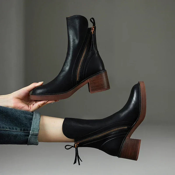 EVELYN | Women’s Chic Orthopedic Ankle Boots With Side Zip Closure And Stacked Heel