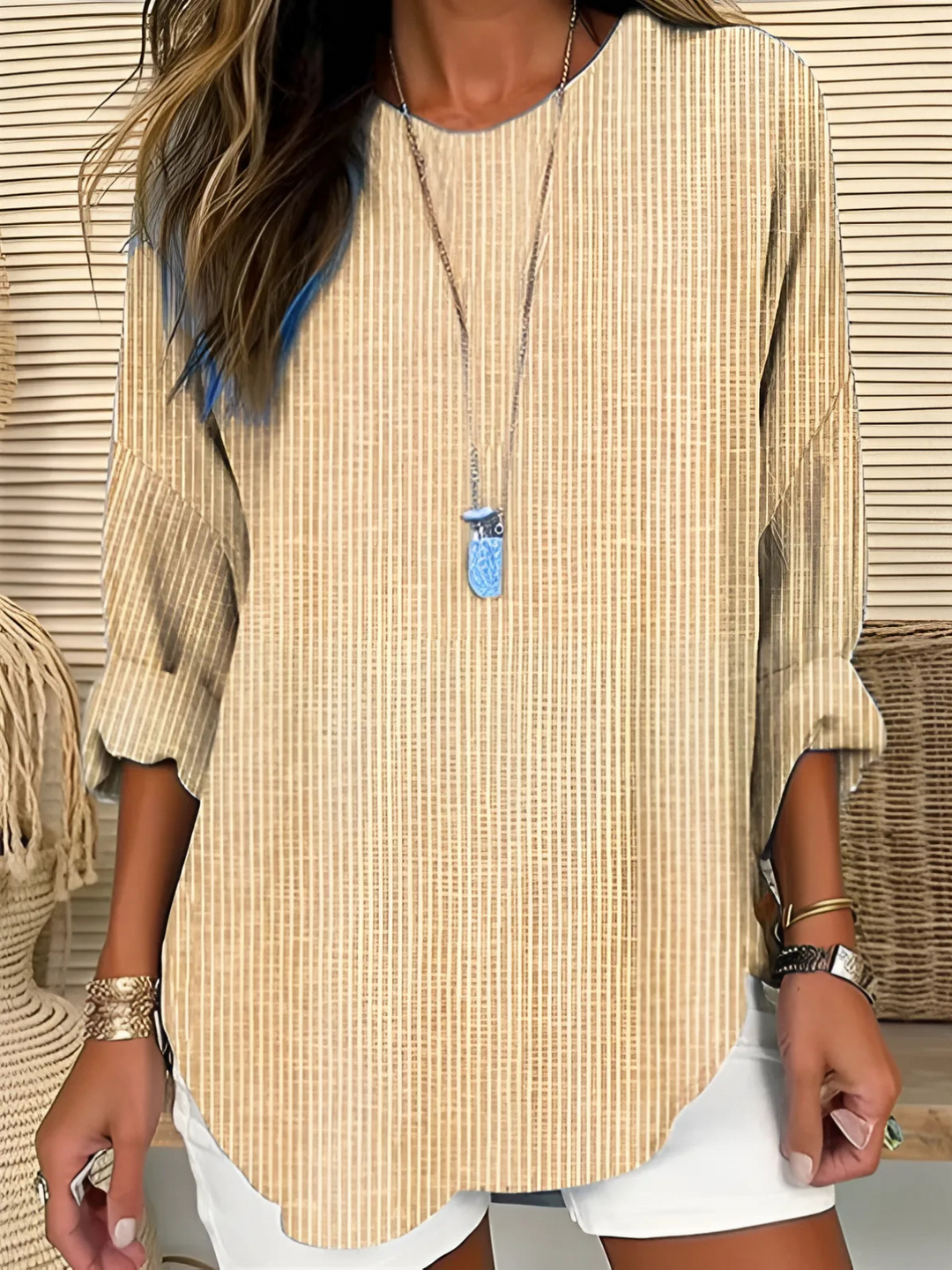 Cleo | Classic Vertical-Stripe Round-Neck Blouse For Women