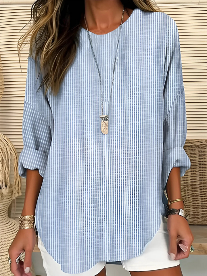Cleo | Classic Vertical-Stripe Round-Neck Blouse For Women