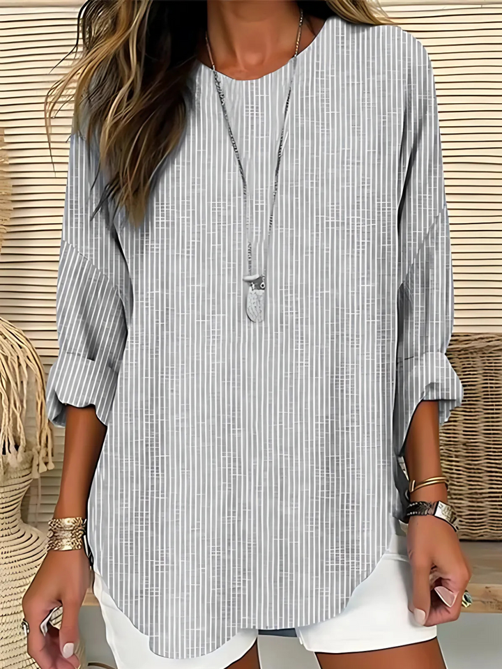 Cleo | Classic Vertical-Stripe Round-Neck Blouse For Women