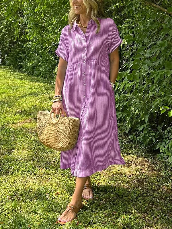 Beatrice | Classic Striped Button-Front Midi Dress For Women