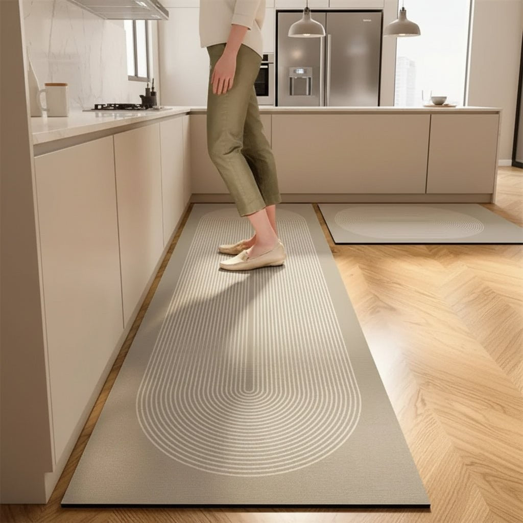 Absorbent anti-fatigue kitchen mat in front of a sink - product photo 1