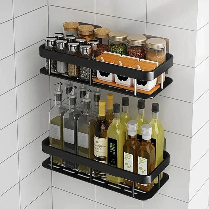 Adhesive stainless steel bathroom shelf mounted on tile - product photo 1