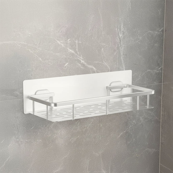 Adhesive stainless steel bathroom shelf mounted on tile - product photo 12