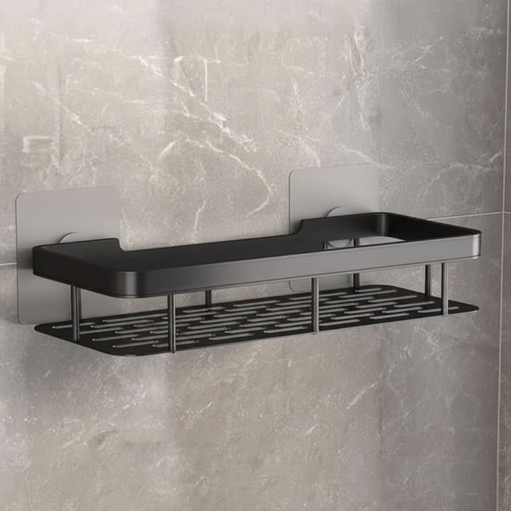 Adhesive stainless steel bathroom shelf mounted on tile - product photo 13
