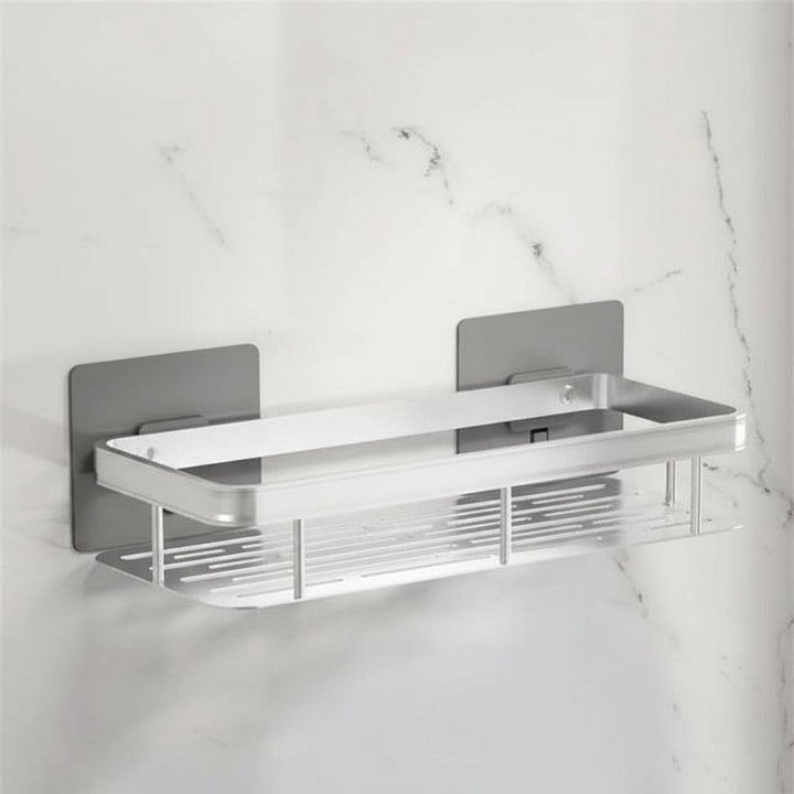 Adhesive stainless steel bathroom shelf mounted on tile - product photo 14