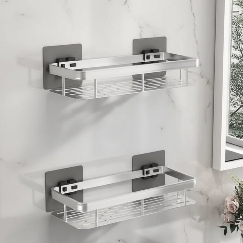 Adhesive stainless steel bathroom shelf mounted on tile - product photo 16