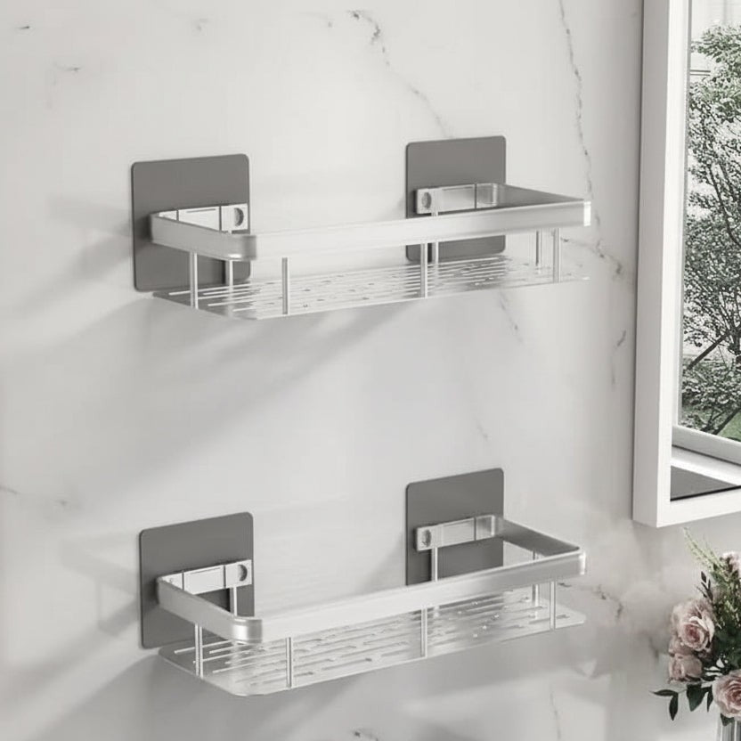Adhesive stainless steel bathroom shelf mounted on tile - product photo 18