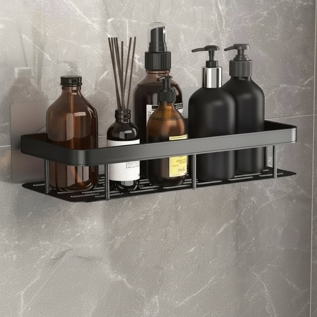 Adhesive stainless steel bathroom shelf mounted on tile - product photo 5