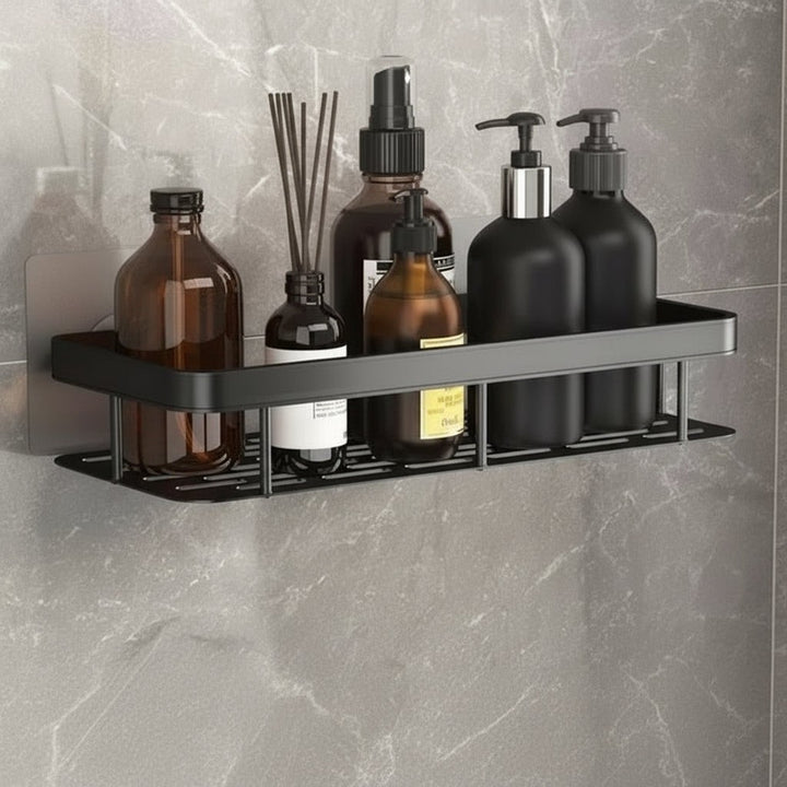 Adhesive stainless steel bathroom shelf mounted on tile - product photo 5