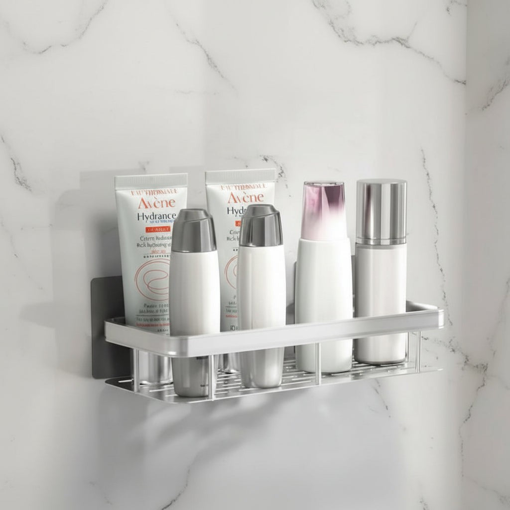 Adhesive stainless steel bathroom shelf mounted on tile - product photo 6