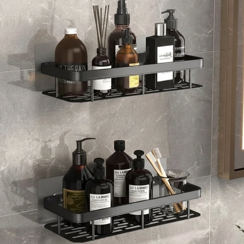 Adhesive stainless steel bathroom shelf mounted on tile - product photo 8