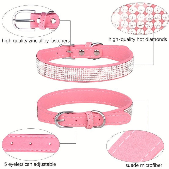 Adjustable leather dog collar with rhinestones - product photo 10